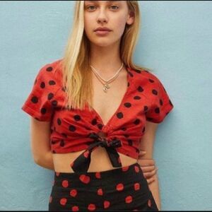 Urban Outfitters Red black Polka Dot Crop Large